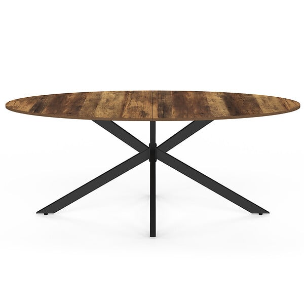 ID MARKET - Table à manger ovale ALIX 10 personnes pied araignée noir et plateau bois foncé HAWKINS 200 cm - large