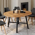 ID MARKET - Table à manger extensible ronde MADELEINE 4-6 personnes bois et métal noir 110 - 150 cm - vignette