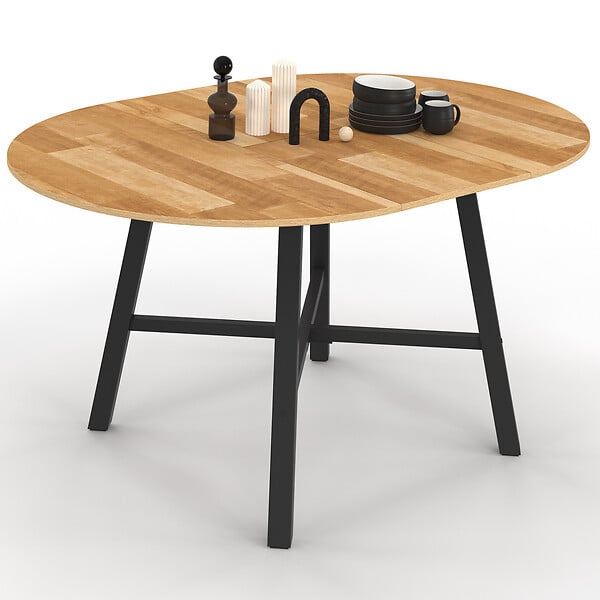 ID MARKET - Table à manger extensible ronde MADELEINE 4-6 personnes bois et métal noir 110 - 150 cm - large