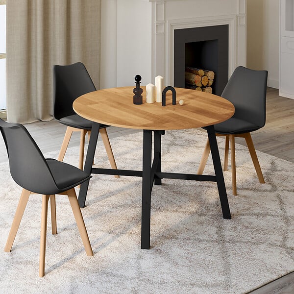 ID MARKET - Table à manger extensible ronde MADELEINE 4-6 personnes bois et métal noir 110 - 150 cm - large