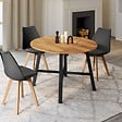 ID MARKET - Table à manger extensible ronde MADELEINE 4-6 personnes bois et métal noir 110 - 150 cm - vignette