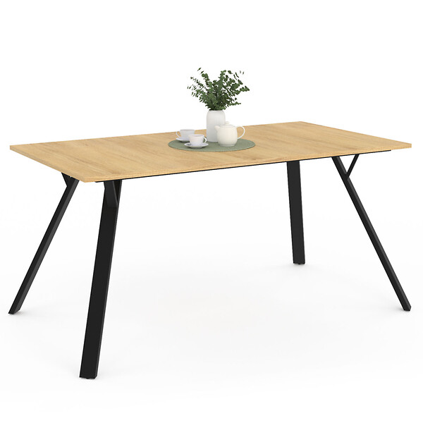 ID MARKET - Table à manger rectangle YSEULT 8 personnes bois et noir design industriel 160 cm - large