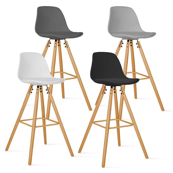 ID MARKET - Lot de 4 tabourets de bar SARA mix color gris foncé, gris clair, blanc et noir - large