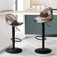 ID MARKET - Lot de 2 tabourets de bar KARL design patchworks marron, gris et beiges pied noir - vignette