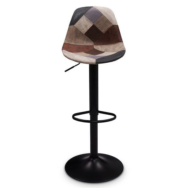 ID MARKET - Lot de 2 tabourets de bar KARL design patchworks marron, gris et beiges pied noir - large