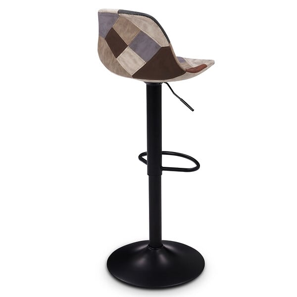ID MARKET - Lot de 2 tabourets de bar KARL design patchworks marron, gris et beiges pied noir - large