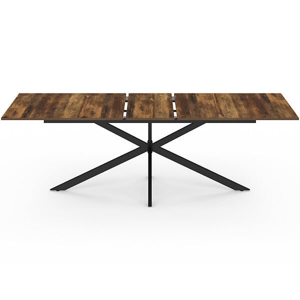 ID MARKET - Table à manger extensible rectangle ALIX 8-12 personnes pied araignée noir et plateau bois foncé HAWKINS 200-240 cm - large