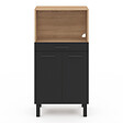 ID MARKET - Buffet mi-haut de cuisine pour micro-onde 60 cm CINA 1 tiroir 2 portes façon hêtre et noir - vignette