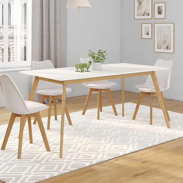 ID MARKET - Ensemble table à manger extensible INGA 160-200 cm et 6 chaises SARA blanches design scandinave - large