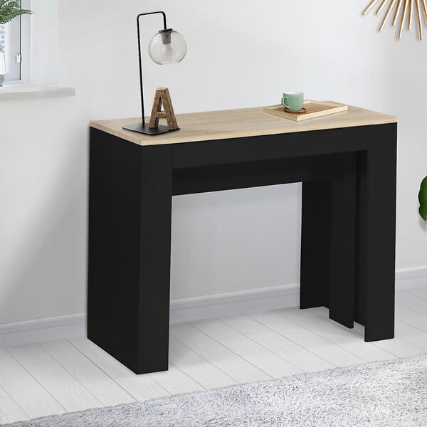 ID MARKET - Table console extensible ORLANDO 10 personnes 235 cm bois noir et façon hêtre - large