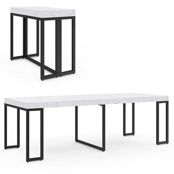 ID MARKET - Table console extensible 10 personnes 235 cm plateau effet marbre blanc ALASKA - large