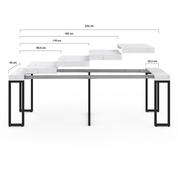 ID MARKET - Table console extensible 10 personnes 235 cm plateau effet marbre blanc ALASKA - large