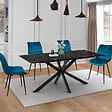 ID MARKET - Table à manger rectangle ALIX 8 personnes pied araignée noir et plateau effet marbre noir ALASKA 160 cm - vignette