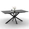 ID MARKET - Table à manger rectangle ALIX 8 personnes pied araignée noir et plateau effet marbre noir ALASKA 160 cm - vignette