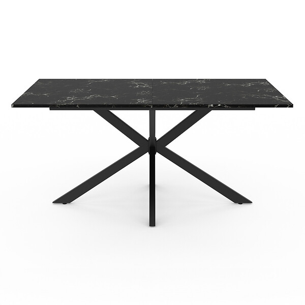 ID MARKET - Table à manger rectangle ALIX 8 personnes pied araignée noir et plateau effet marbre noir ALASKA 160 cm - large