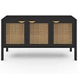 ID MARKET - Buffet bas 110 cm EDHEN 3 portes bois noir et cannage - vignette