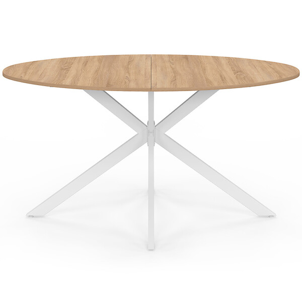 ID MARKET - Table à manger ovale ALIX 8 personnes pied araignée bois et blanc 150 cm - large