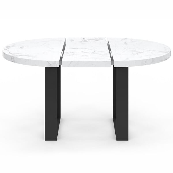 ID MARKET - Table à manger extensible ronde PHOENIX 4-6 personnes plateau effet marbre blanc ALASKA 110-150 cm - large