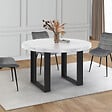 ID MARKET - Table à manger extensible ronde PHOENIX 4-6 personnes plateau effet marbre blanc ALASKA 110-150 cm - vignette