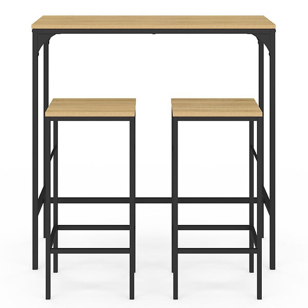 ID MARKET - Ensemble table haute de bar DETROIT 95 cm et 2 tabourets design industriel - large