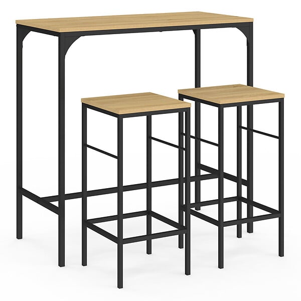 ID MARKET - Ensemble table haute de bar DETROIT 95 cm et 2 tabourets design industriel - large