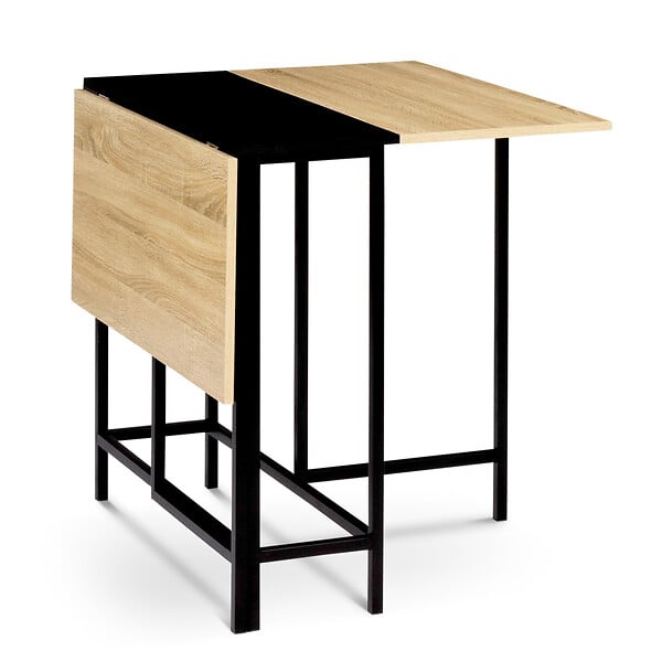 ID MARKET - Table console pliable EDI 2-4 personnes façon hêtre et noir design industriel 103 x 76 cm - large