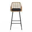 ID MARKET - Lot de 2 tabourets de bar SUMMER effet rotin beige pied metal noir avec accoudoirs - vignette