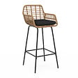 ID MARKET - Lot de 2 tabourets de bar SUMMER effet rotin beige pied metal noir avec accoudoirs - vignette