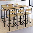 ID MARKET - Ensemble table haute de bar DETROIT 150 cm et 6 chaises de bar design industriel - vignette