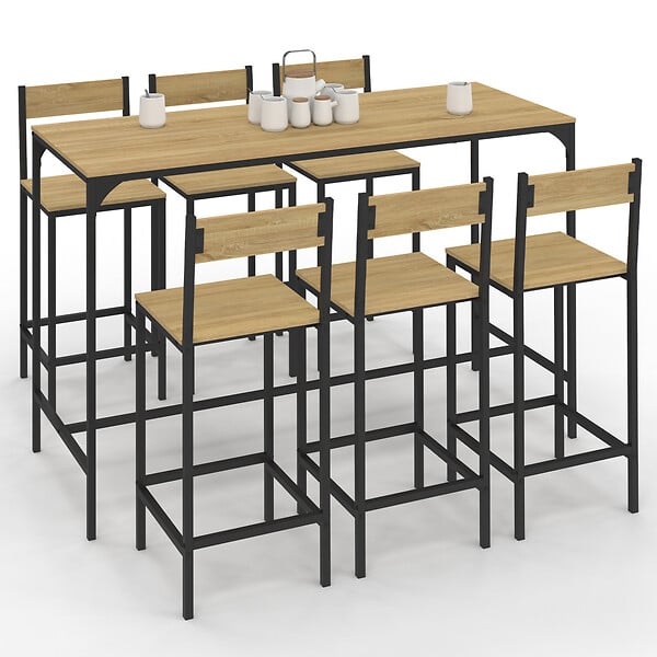 ID MARKET - Ensemble table haute de bar DETROIT 150 cm et 6 chaises de bar design industriel - large