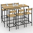 ID MARKET - Ensemble table haute de bar DETROIT 150 cm et 6 chaises de bar design industriel - vignette