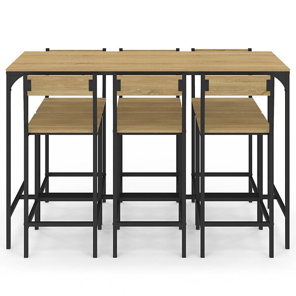 ID MARKET - Ensemble table haute de bar DETROIT 150 cm et 6 chaises de bar design industriel - large