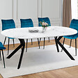 ID MARKET - Table à manger extensible ronde ALIX 4-10 personnes pied araignée noir plateau effet marbre blanc ALASKA 110-200 cm - vignette