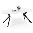 ID MARKET - Table à manger extensible ronde ALIX 4-10 personnes pied araignée noir plateau effet marbre blanc ALASKA 110-200 cm - vignette