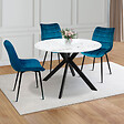 ID MARKET - Table à manger extensible ronde ALIX 4-10 personnes pied araignée noir plateau effet marbre blanc ALASKA 110-200 cm - vignette