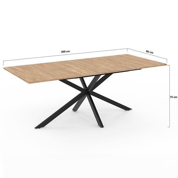 ID MARKET - Table à manger rectangle ALIX 10 personnes pied araignée bois et noir 200 cm - large
