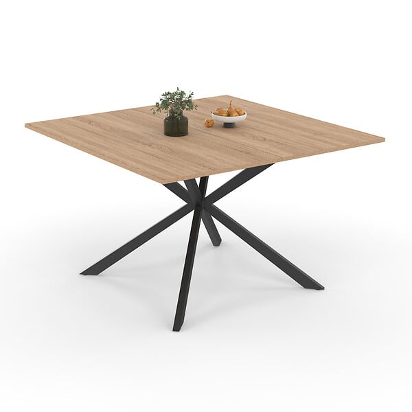 ID MARKET - Table à manger carrée ALIX 8 personnes pied araignée bois et noir 110 cm - large