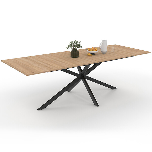 ID MARKET - Table à manger extensible rectangle ALIX 8-12 personnes pied araignée bois et noir 200-240 cm - large