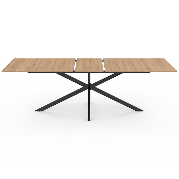 ID MARKET - Table à manger extensible rectangle ALIX 8-12 personnes pied araignée bois et noir 200-240 cm - large