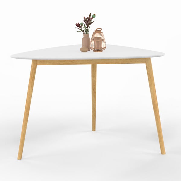 ID MARKET - Table à manger GAIA 4 personnes plateau blanc pieds bois 110 cm - large