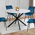 ID MARKET - Table à manger ronde ALIX 6 personnes pied araignée noir et plateau effet marbre blanc ALASKA 110 cm - vignette