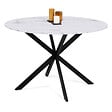 ID MARKET - Table à manger ronde ALIX 6 personnes pied araignée noir et plateau effet marbre blanc ALASKA 110 cm - vignette