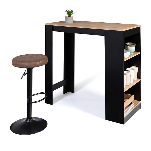 ID MARKET - Table de bar BARTH 2 à 4 personnes bois noir plateau façon hêtre - large