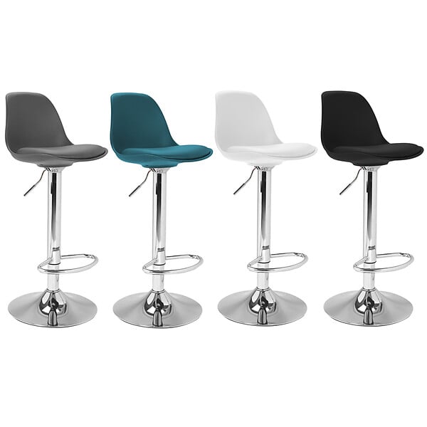 ID MARKET - Lot de 4 tabourets de bar KARL mix color gris foncé, bleu canard, blanc et noir - large