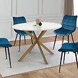ID MARKET - Table à manger ronde ALIX 6 personnes pied araignée laiton et plateau effet marbre doré ALASKA 110 cm - vignette