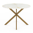 ID MARKET - Table à manger ronde ALIX 6 personnes pied araignée laiton et plateau effet marbre doré ALASKA 110 cm - vignette