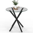 ID MARKET - Table à manger ronde ALIX 4 personnes pied araignée noir et plateau verre 80 cm - vignette