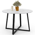 ID MARKET - Table à manger fixe ronde SELMA 4-6 personnes plateau effet marbre blanc ALASKA et noir 110 cm - vignette