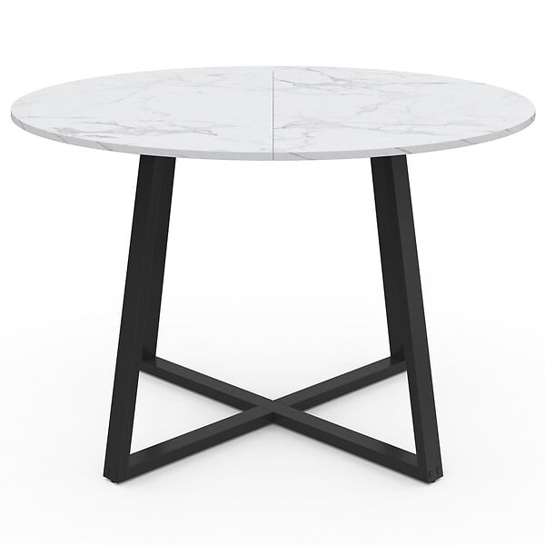 ID MARKET - Table à manger fixe ronde SELMA 4-6 personnes plateau effet marbre blanc ALASKA et noir 110 cm - large