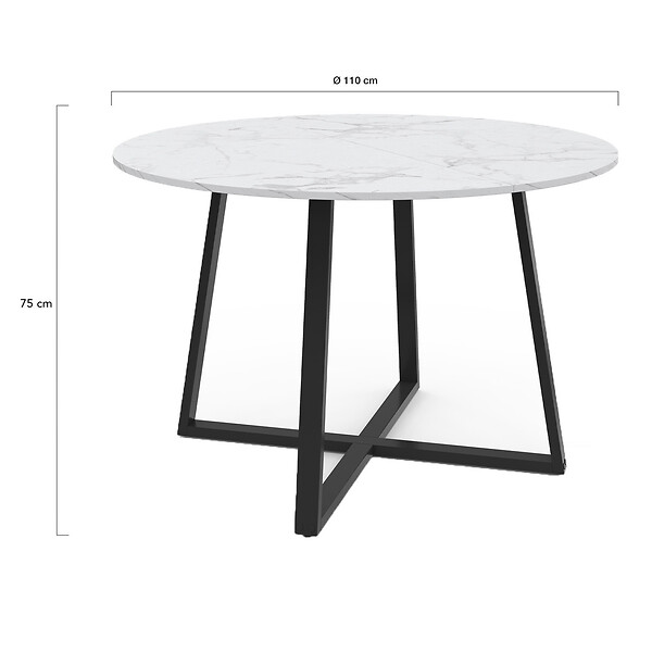 ID MARKET - Table à manger fixe ronde SELMA 4-6 personnes plateau effet marbre blanc ALASKA et noir 110 cm - large